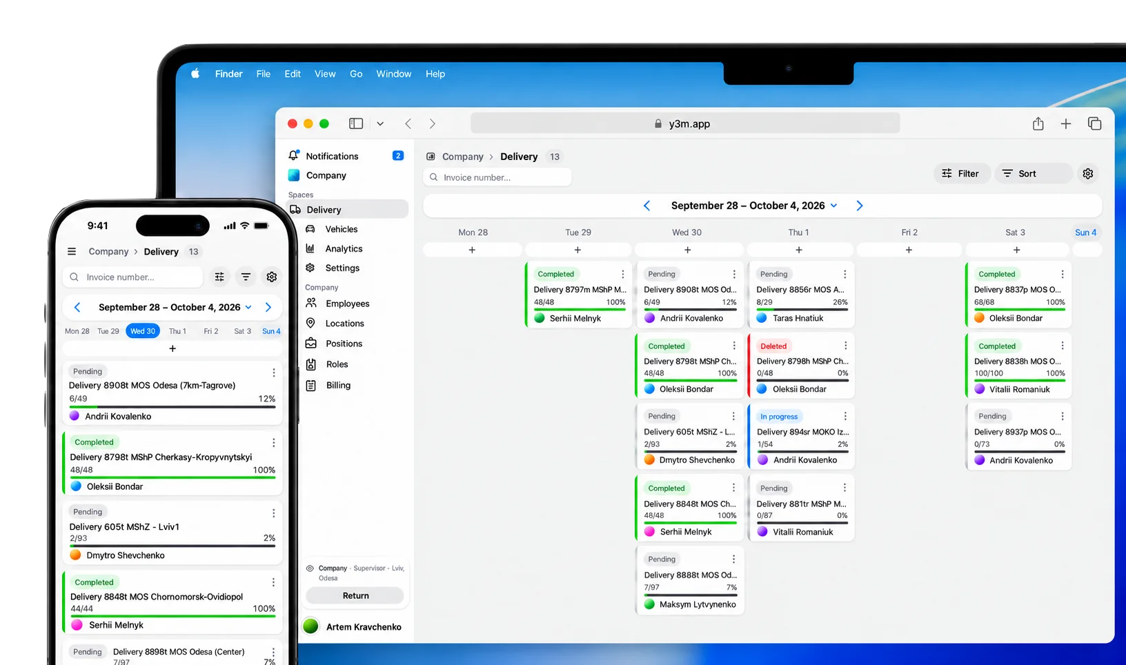 Y3M-leveringsbeheer op een MacBook en iPhone